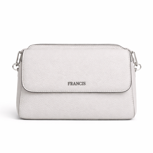 Srebrna ženska kožna torbica sa rajsferšlusom